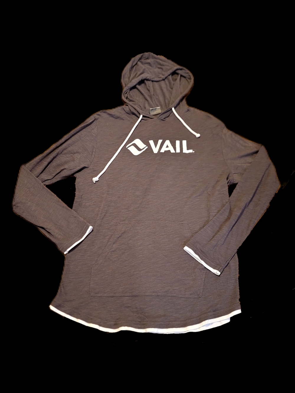 MV Sport Vail Long Sleeve Hooded Tee in Charcoal with White Logo